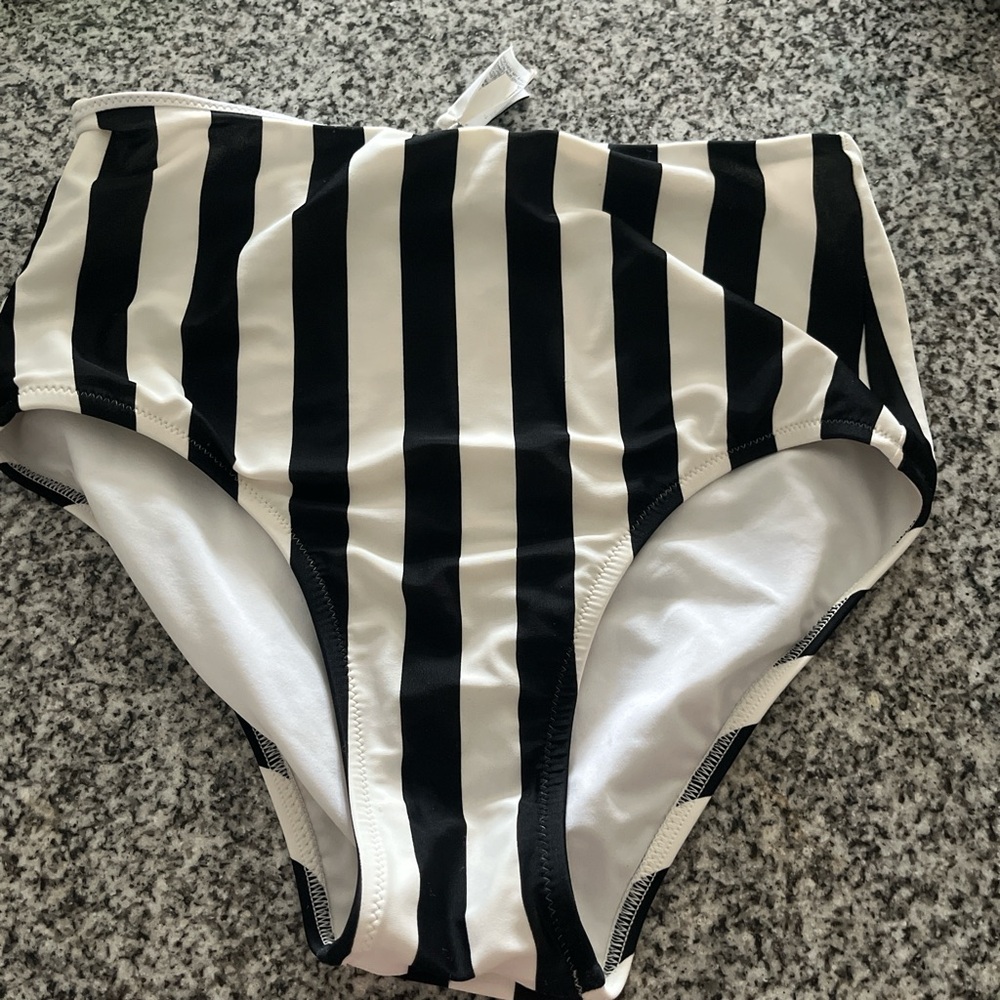 J. Crew Black and White Striped High Waisted Bikini Bottom